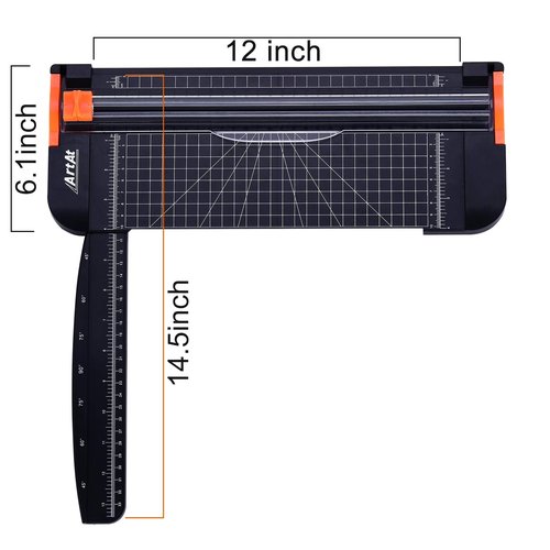 ArtAt A4 Paper Cutter Guillotine Trimmer - 12 Inch Heavy Duty Craft & Office Tool with Automatic Safety Blade, Side Ruler for Cardstock, Coupons, Photos, Labels (Black)