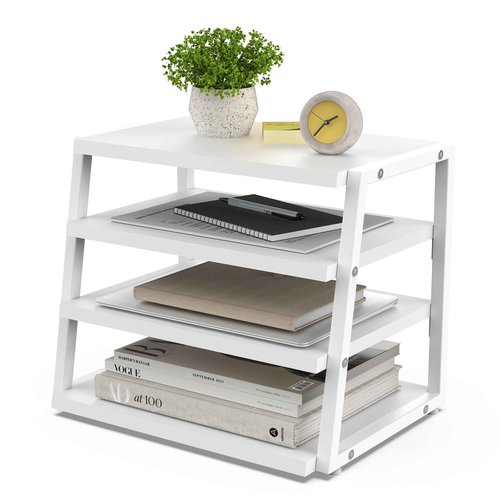 Fenge Desk Shelf Organizer, 4 Tier Desktop Shelf, Wood and Metal Office Shelves, Corner File Organizer for Office Supplies, Top of Desk Organizers and Accessories