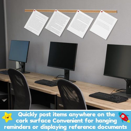 Threehoney 5 Pcs 36" x 1" Cork Strips Bulletin Bar Strips for Wall Bulletin Board Aluminum Trim Brown Cork Boards with Accessories for Paste Notes Photos Classroom Office Home Holiday Decor