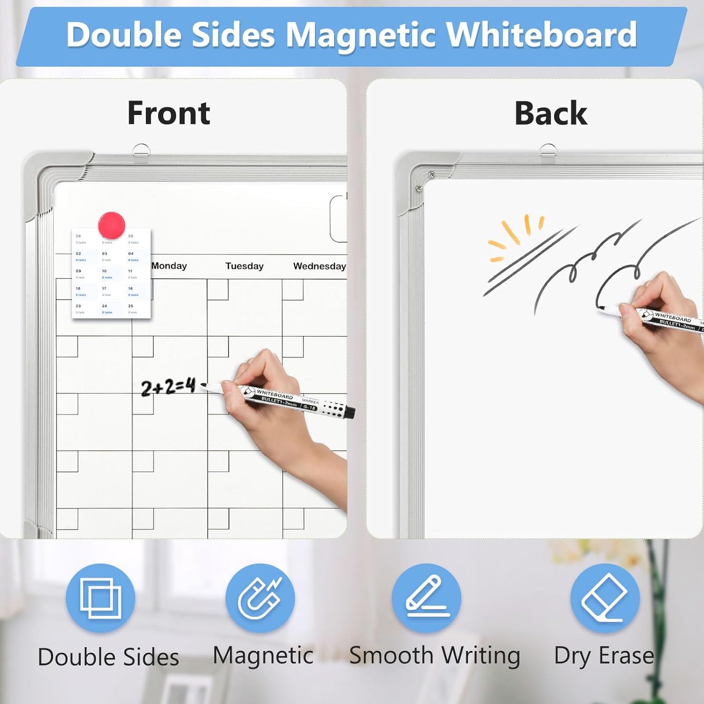 Skiennix Double-Sided Whiteboard Calendar - 16" x 12" Magnetic Dry Erase Planner for Home & Office
