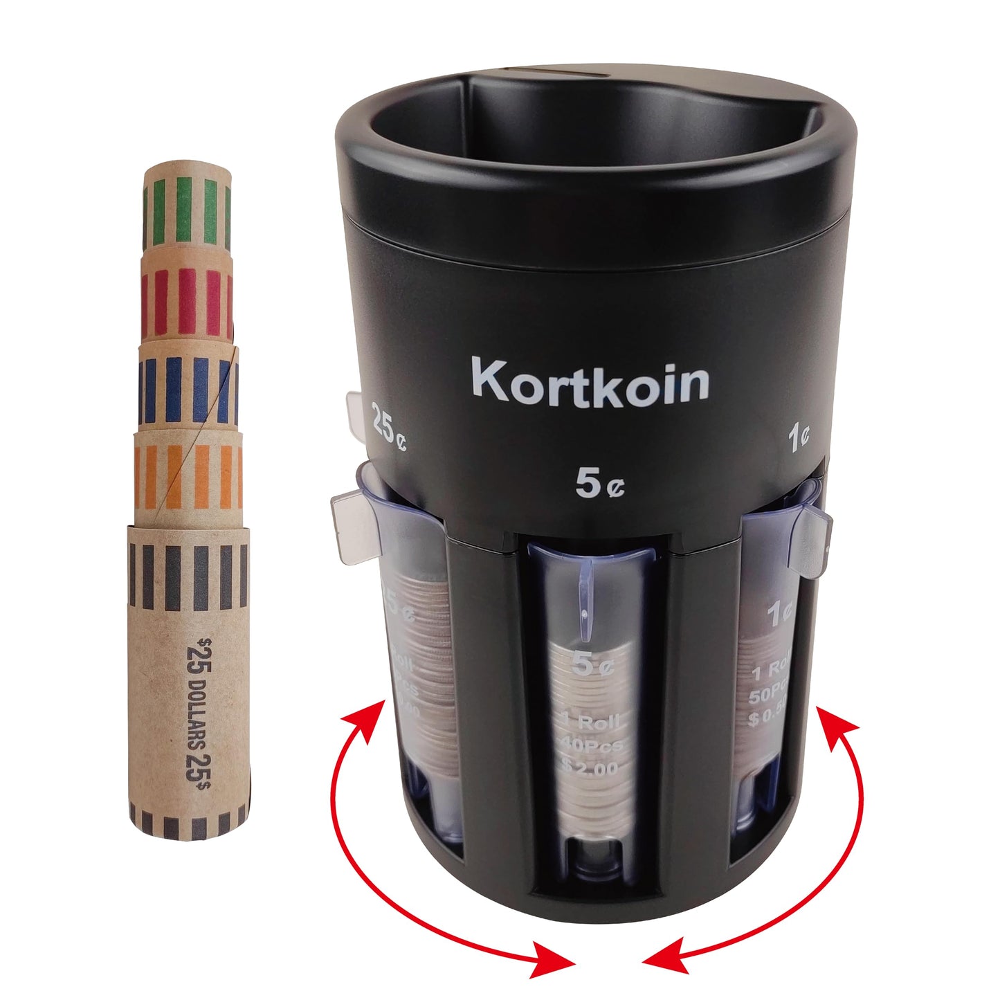 Kortkoin Automatic Coin Sorter 5 in 1 Coin Counter with Coin Wrappers, Sort Your Spare Change in Coin Bank Piggy Bank & Coin Holder Jar Quickly as Sort Machine, Accurate & Easy to Use as Time Saver