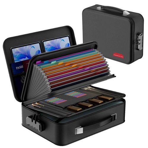 NPCNPC Fireproof Document Box With Combination Lock,Hard Case File Organizer Heat Insulated And Waterproof,Portable Home Travel Safe Storage Box For Important Documents Laptop,Files More