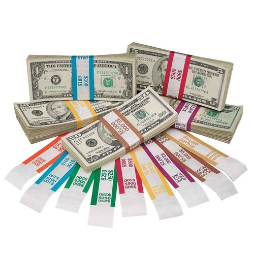 BankSupplies Assorted Money Bands | 1000 Straps of Each Denomination | Self-Sealing Bill Straps | Pressure Sensitive Adhesive | Color-Coded | White Kraft Paper | Money Wraps for Bills