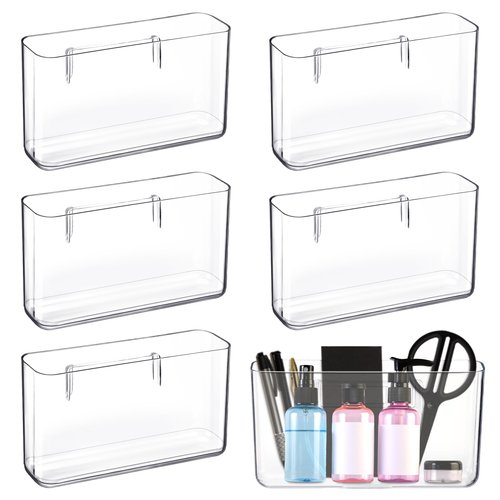 Suzile 6 Pack Wall Mount Organizer Acrylic File Holder Adhesive Cabinet Door Organizer Wall Mounted Storage Box for Office Kitchen Bathroom Bedroom Garage Craft Room Collection(Big)
