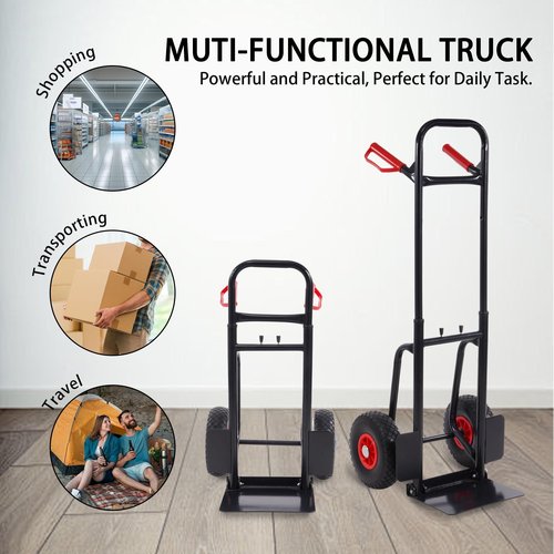 Elevon Folding Flatbed Hand Truck, Telescoping Handle 2-Wheel Portable Dolly Cart, Heavy Duty Utility Cart for Home & Commercial Use, Moving & Cargo Transport - 220LB Capacity, Easy Storage, Black