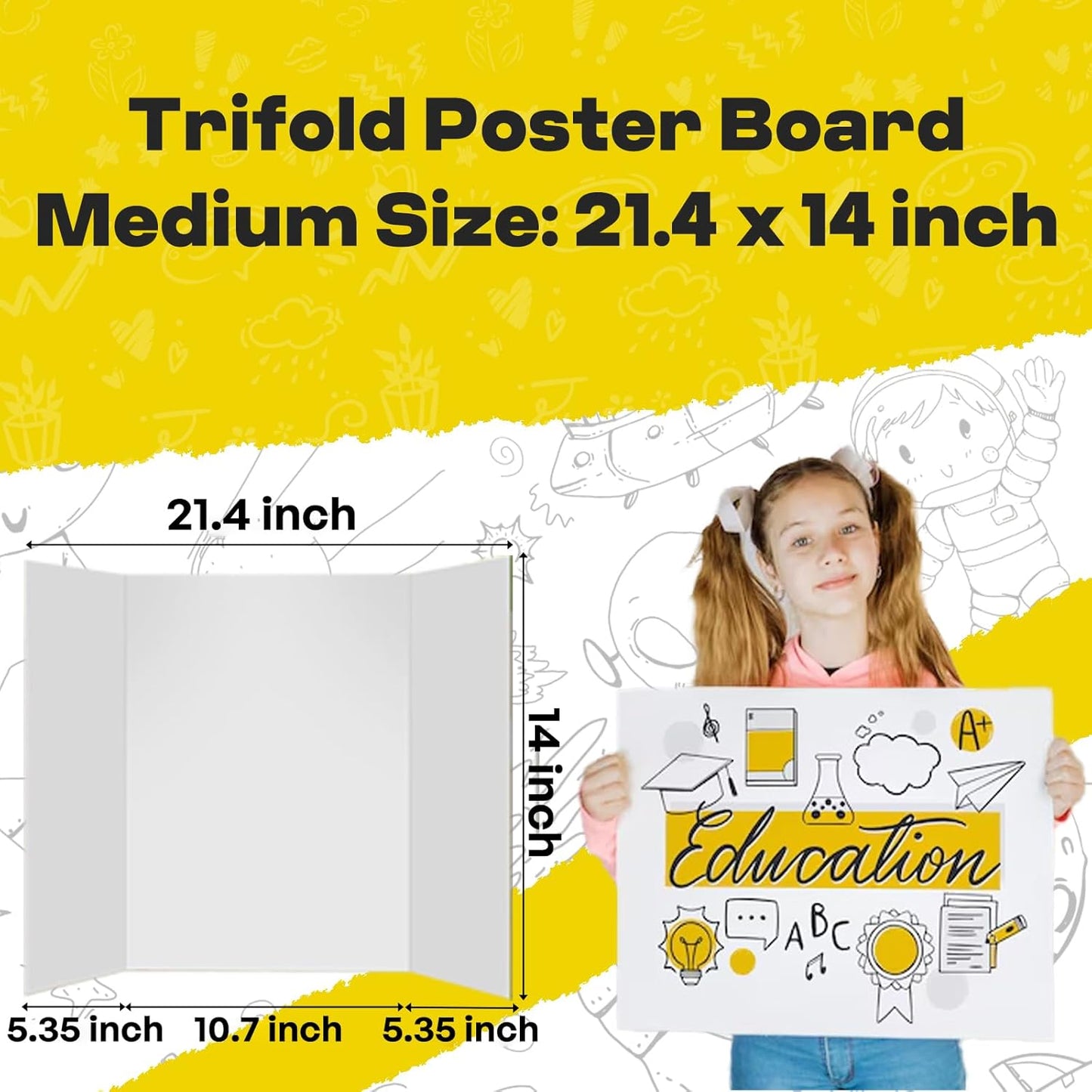 Trifold Poster Board by Skiennix - 12 Pcs White Corrugated Presentation Boards, 21.4" x 14" with Double-Sided Tape for School Projects