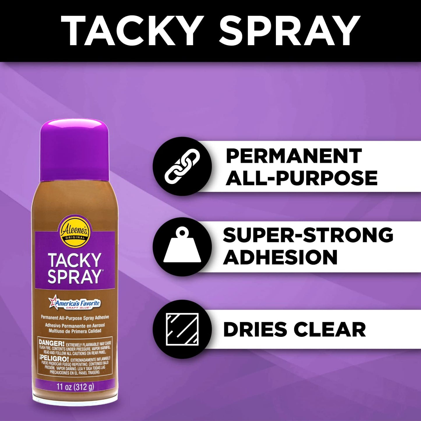 Aleenes Tacky Spray Glue, Premium All-Purpose Adhesive Spray, Permanent Bond, Stong Hold, Dries Clear, 11 Ounce