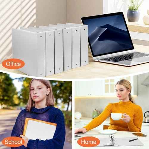 2-inch 3-Ring-Binders with Pockets, Durable 2'' View-Binder Fits US Letter Size 8.5'' x 11'' Paper - White Presentation Binders for Office/Home/Back to School Use, Pack of 6 (2-inch)
