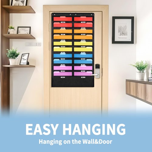 Annecy 20 Pockets Hanging Wall File Organizer, Black Storage Pocket Chart for File Folder and Paper, Space Saver for Office and Classroom, with Wall Hangers, Over The Door Hooks, Labels