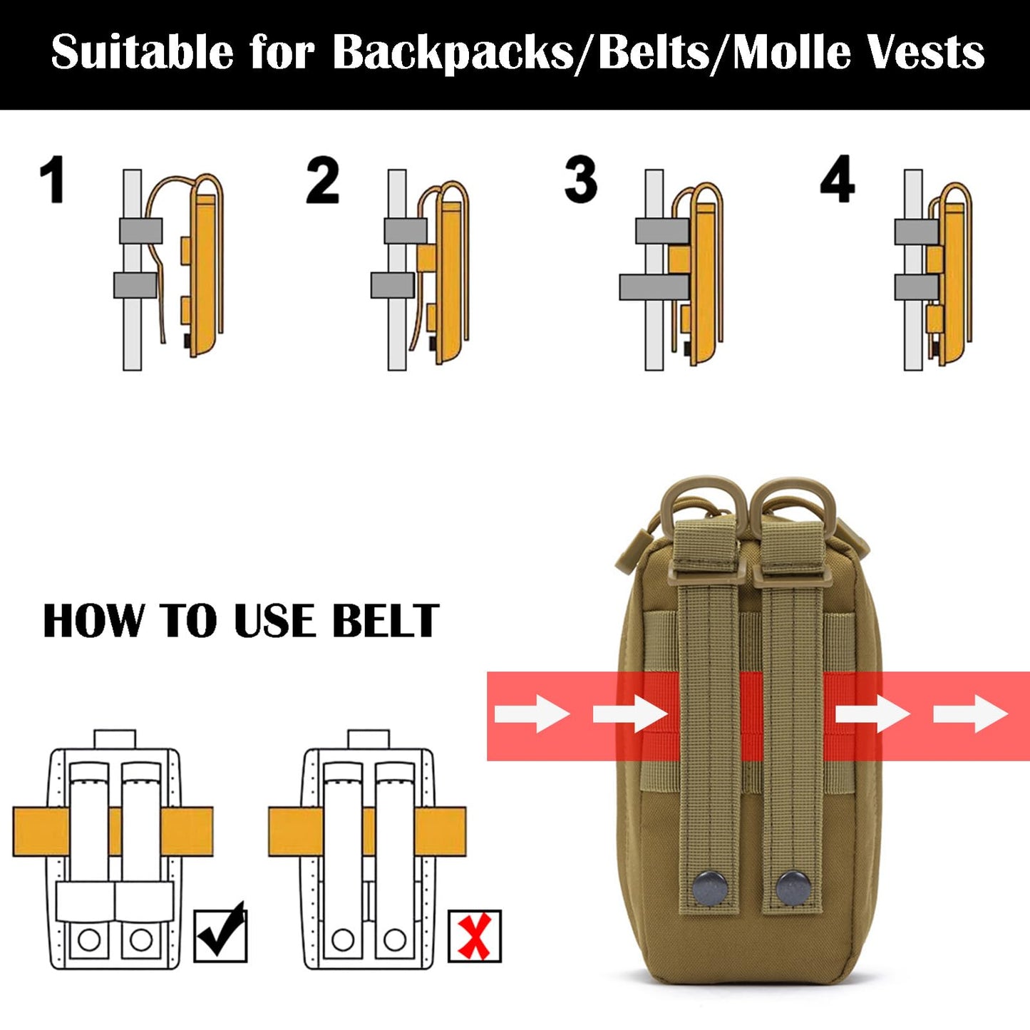ifak Pouch Small Molle First aid Bag Empty Trauma Medical Bag Tactical Belt Pouch (US-TAN)