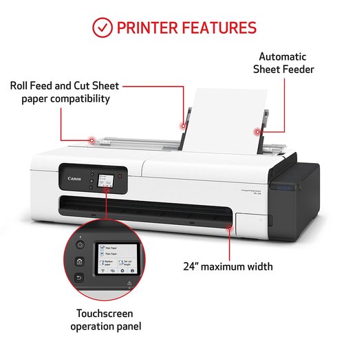 Canon imagePROGRAF TC-20 – Single Function Printer | 24" Large Format Poster & Plotter Printer - Automatic Roll & Cut Sheet Paper Feeder, USB, Wi-Fi, LAN,White