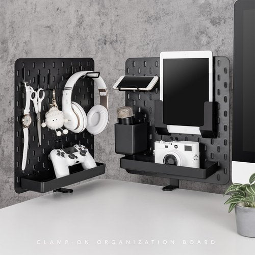EHO Clamp-On Desk Pegboard, 2Pack (Combined Size 27 x 14 inch) Privacy Divider, Desk Partition Panel, No-Drill Desk Mounted Peg Board Organizer for Office, Gaming, Home, Black