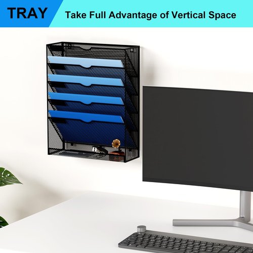 GDINDINFAN Hanging Wall File Organizer 6 Tier Wall Mounted Mail Paper Folder Holder Document Organization Stand, Vertical Desk Magazine Rack for Office Home Cubicle Countertop, Black