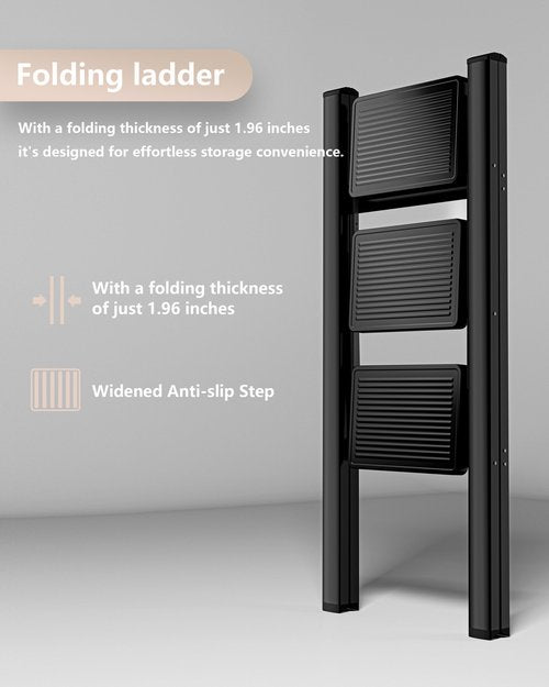 KOLL LINK Step Ladder 3 Step Folding, Sturdy 330 Lbs Small Step Stool for Adults, Closet Step Stool Ladder with Anti-Slip Wide Pedals, Portable Folding Ladder for Home Kitchen Office