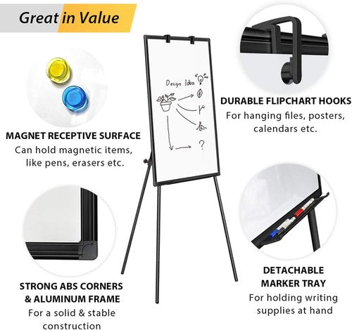 Magnetic Whiteboard Easel by Easel - Portable Dry Erase Flipchart Stand 36 x 24 | Height Adjustable for Office & Classroom