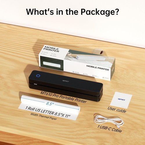 iDPRT Portable Thermal Printer, 300DPI Inkless-Bluetooth Small Mobile Printers Wireless for Travel, Office, Vehicles, Home Use, Supports 8.5" x 11" US Letter, A4 A5, Compatible with iOS, Android, PC