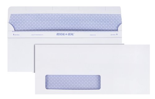 Quality Park Window Security Envelope, Reveal-N-Seal, White, 4.125 x 9.5, 500 per Box, (67418)