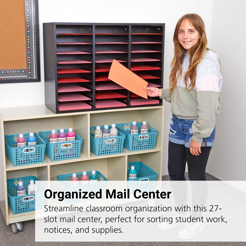 Really Good Stuff Mail Center – 1 Black Classroom or Home Literature Organizer with 27 Slots – Keep Your Classroom, Office, or Distance Learning Space Organized, Durable, Easy Assembly