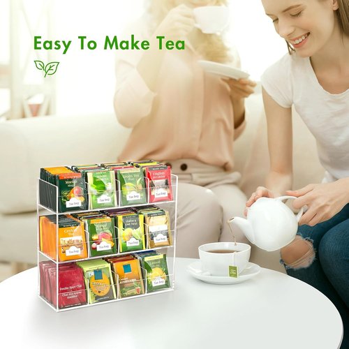 BEYGORM Acrylic Tea Bag Organizer - Holds 216 Packets | No Assembly Required, Vertical Display Caddy