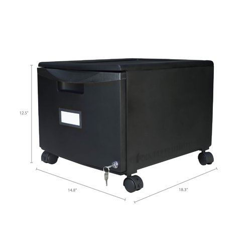 Storex Plastic One-Drawer File Cabinet – Locking Document Organizer with Casters for Home and Office, Black, 1-Pack (61264A01C)