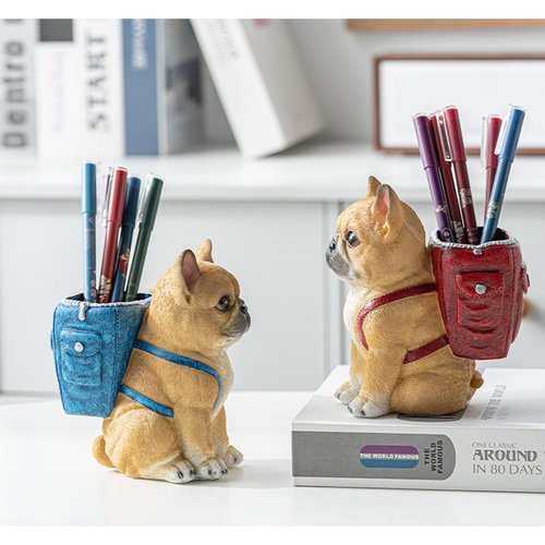 JINGTIANCD Dog Pen Holder, Desktop Pencil Cup Organizer, Office Desk Accessories (Bulldog)