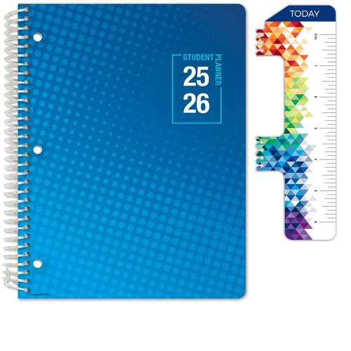 Global Datebooks Dated Middle School or High School Student Planner for Academic Year 2025-2026 Includes Ruler/Bookmark and Planning Stickers (Matrix Style - 8.5"x11" - Halftone Blue)
