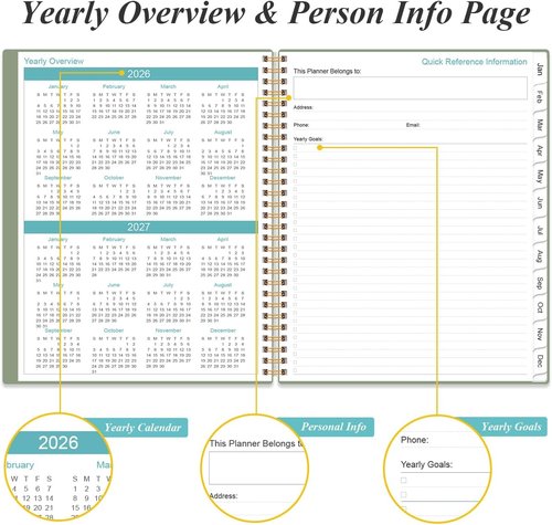 2026 Planner - Monthly Planner with Flexible Cover, Inner Pocket | 8.5" x 11", Green-B