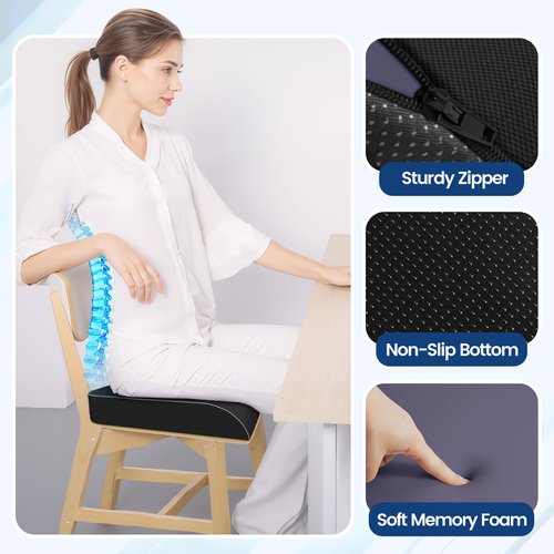 SweetSlubr Seat Cushion for Tailbone Pain Relief, Office Chair Cushion, Memory Foam Large Chair Cushion with Non-Slip Cover for Soft Support at Office Chair, Car Seat, Airplane Black/Large