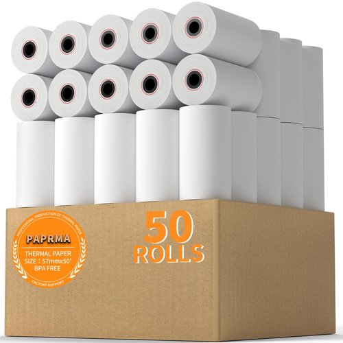 PAPRMA 2 1/4'' x 50' Thermal Receipt Paper 50 Rolls, 2.25x50ft Receipt Roll Cash Register Paper - For Credit Card Machine POS Terminal Clover Mini Verifone