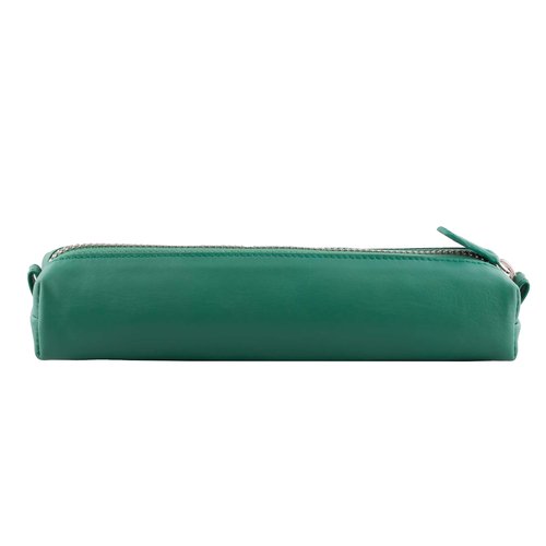 DiLoro Leather Zippered Fountain Ballpoint Rollerball Pens and Pencils Case Holder Pouch Genuine Full Grain Soft Nappa Leather (Light Green)