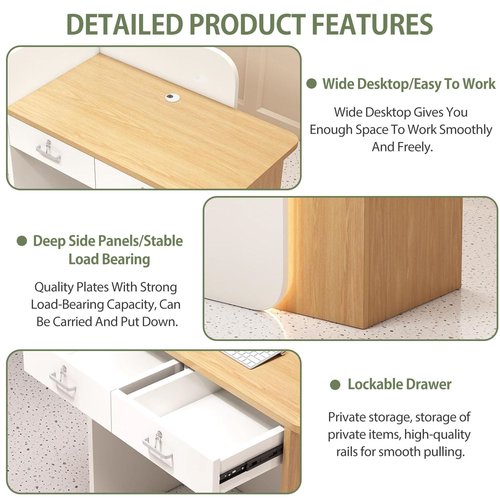 39.4 Inch Front Desk Reception Counter for Small Spaces with LED Light, Front Counter Desk with Lockable Drawer, Modern Retail Counter Checkout for Lobby Salon, Retail Home Office Reception Room
