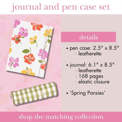 kate spade new york Lined Writing Journal with Pen Case, Vegan Leather Journal with 168 Pages, Zipper Pouch for Office Supplies, Spring Pansies