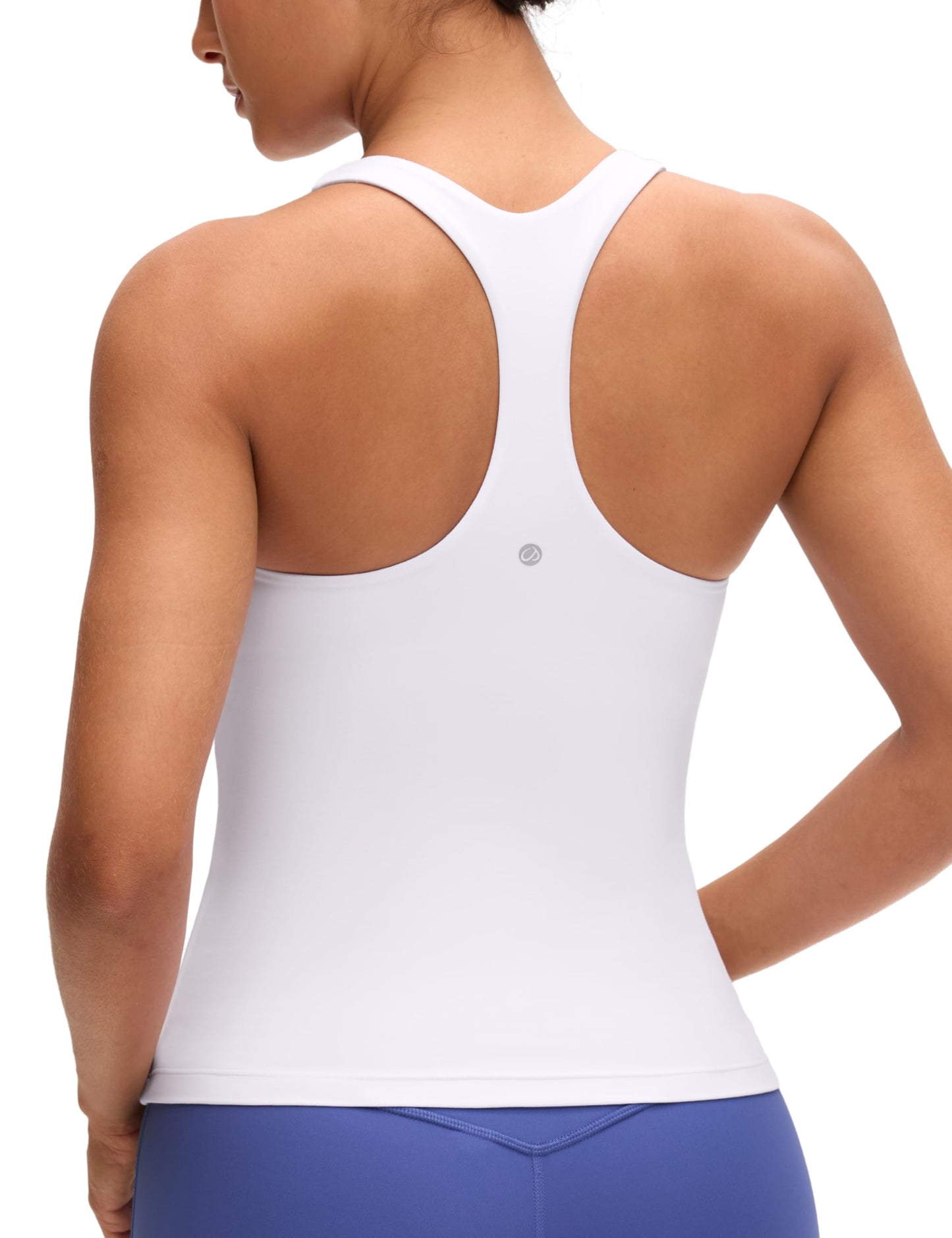 CRZ YOGA Butterluxe Workout Racerback Tank Tops for Women - Padded Athletic Spandex Yoga Shirts with Built in Bra White Small