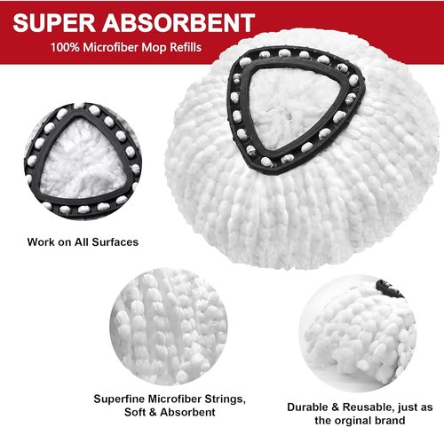 O-Cedar Mop Heads Replacement - 4 Pack Microfiber Refills for Easy Wring Spin System
