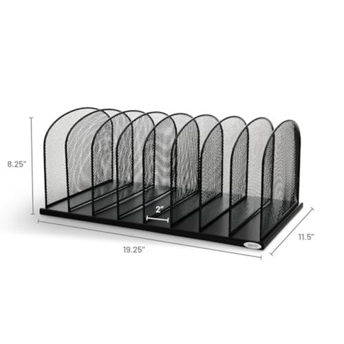Safco Onyx Desk Organizer, 8 Side by Side Vertical Compartments, Office and Classroom Mailbox , Paper and Mail Sorter, Steel Mesh, Black