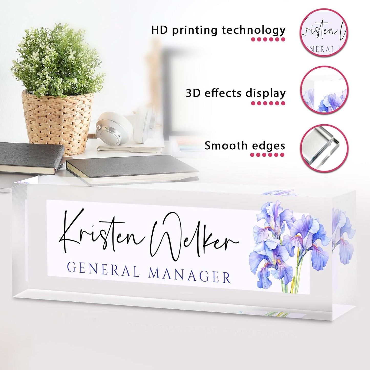 Skiennix Personalized Desk Name Plate - Custom Office Decor Gift for Teachers & Coworkers | Purple Orchids