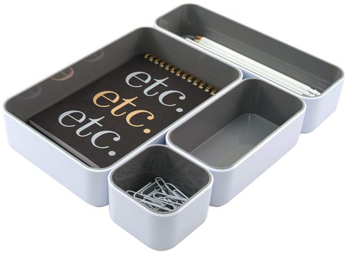 Advantus Fusion Stacking Bins, 4 Compartments, Plastic, 12.1 x 9.1 x 2.2, White/Gray, 4 Pieces