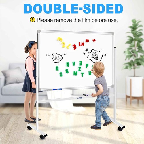 H-Qprobd Magnetic Dry Erase Board with Stand Double-Sided Mobile Whiteboard - 36"x24" Adjustable Height Rolling White Boards on Wheels for Kids & Adults