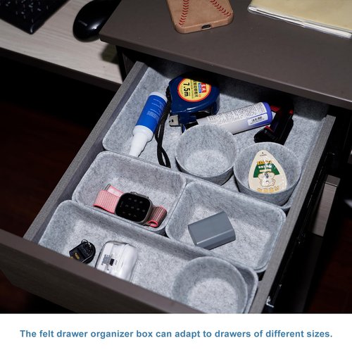 Keemute Felt Desk Drawer Organizer Tray,8 Pack Office Desk Drawer Dividers,Felt Drawer Small Round Storage Box For Saving Space,Makeup Drawer Organizer Bins.(Light Gray)