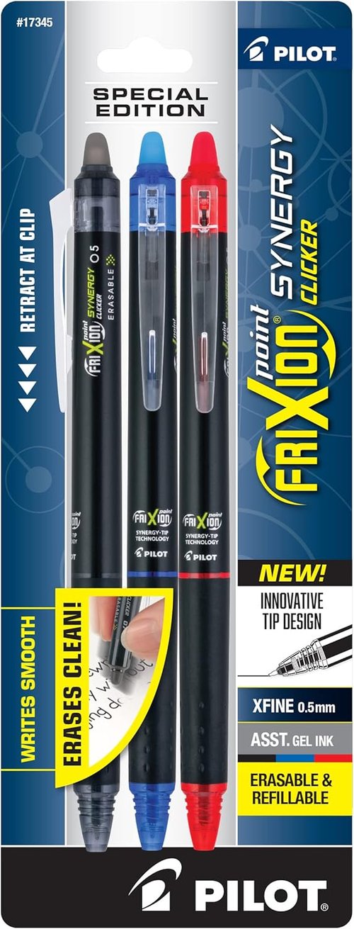 Pilot FriXion Erasable Gel Ink Pens - Refillable & Retractable, Extra Fine Point 0.5 mm, Pack of 3, Assorted Colors | Perfect for School & Office Writing
