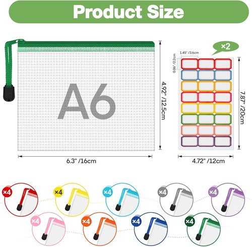AOBOPLE Waterproof Mesh Zipper Pouches - 36pcs Colorful Organizing Bags for Travel & Office | 4.9x6.3 Inch