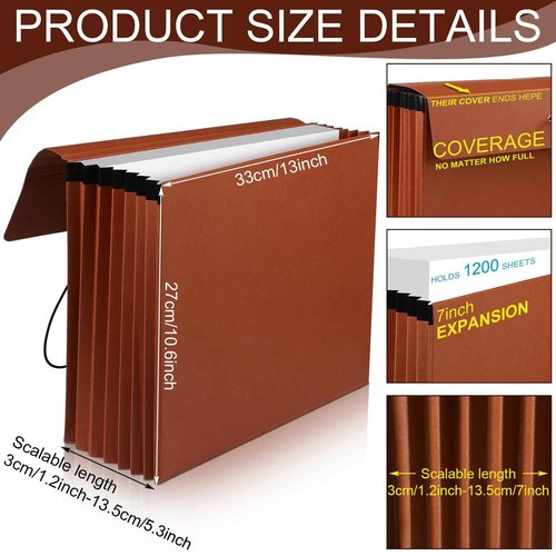 Chuangdi 10 Pcs Expanding File Folders Legal Size Document Organizer Wallet Expandable Letter Size File Folder Box with Flap & Elastic Cord Closure, 5.3" Expansion, Holds 1200 Sheets Paper Storage