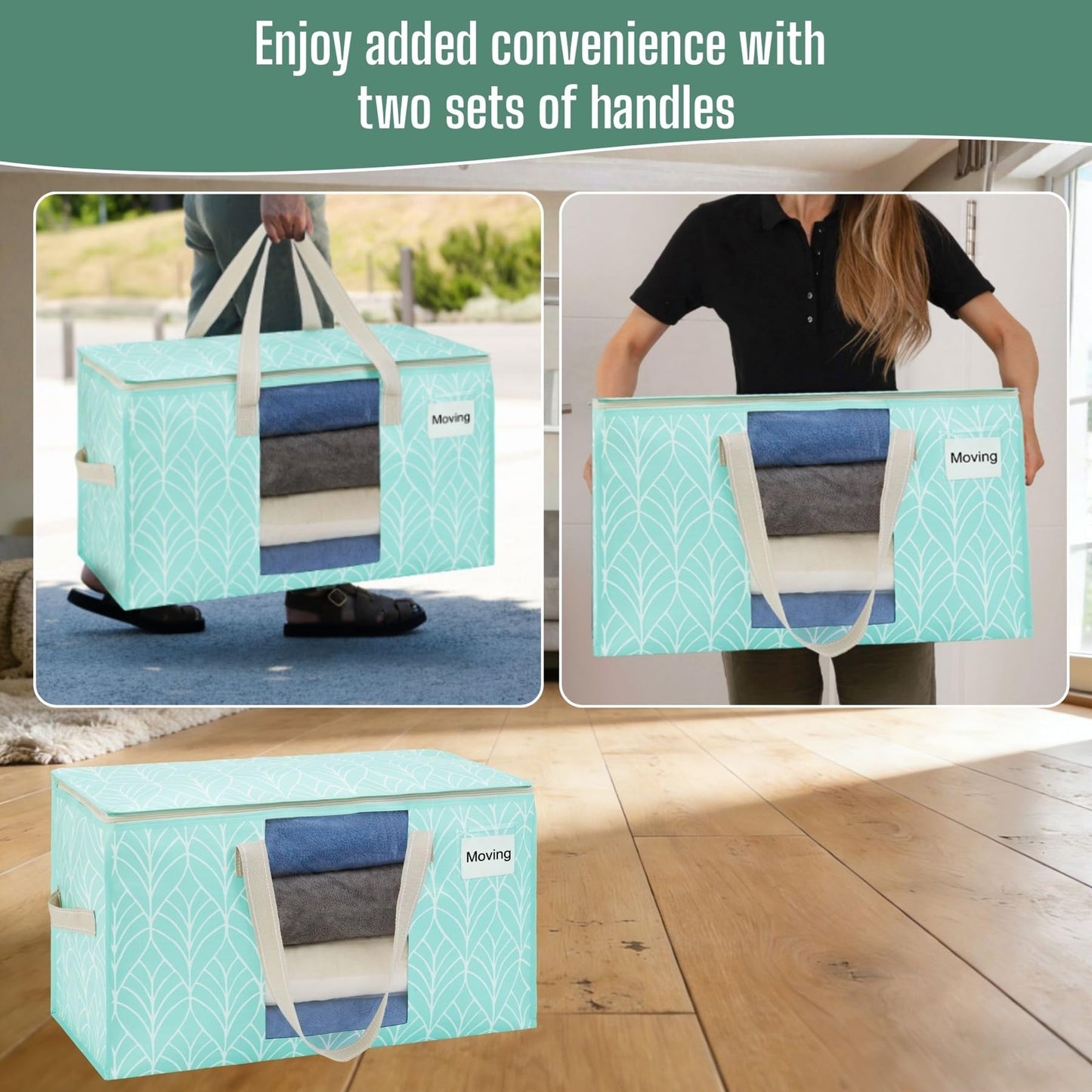 VENO 10 Pack Heavy Duty Moving Bags, Clothes and Comforter Storage Bags with Clear Window, College Dorm Essentials Packing Supplies, Foldable Boxes Alternative (Evergreen, 10 Pack)