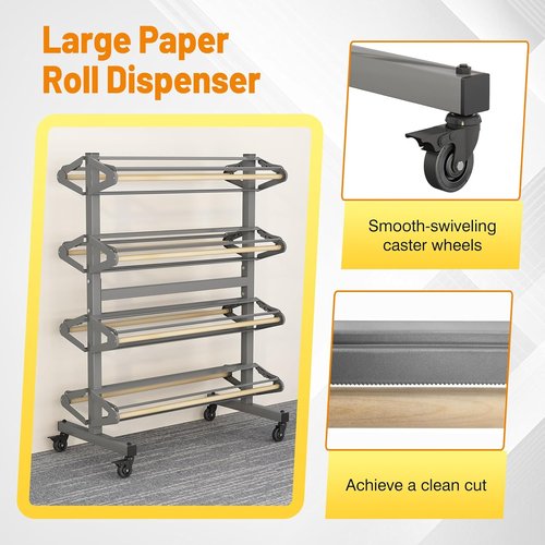 Mobile 8-Roll Paper Holder - 36" Wide Craft & Gift Wrapping Dispenser with Ceramic Blade