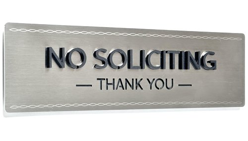 Kubik Letters No Soliciting Sign for House and Front Door, Raised Letters, Contemporary Design, Stainless Grade 304,- No Silication Solicitation Solicitors for Home and Business, Ultra Strong 3M Adhesive Tapes