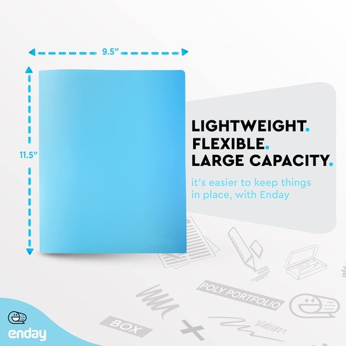 Enday Heavy Duty Poly Portfolio Folder - 2 Pocket Letter Size in Blue | Durable School File Organizer