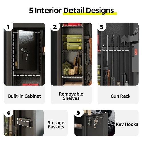 KAER 8-12 Gun Safe, Multi-Function Gun Safe for Rifles and Pistols, Gun Cabinet, Large Gun Safe for Home Rifles and Shotguns, Rifle Safe, Electronic Gun Cabinet with Removable Shelf and Rifle Rack