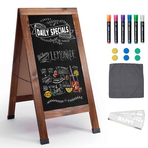 Large Sandwich A-Frame Chalkboard Sign - 40 x 20 Inches Magnetic Wooden Chalk Board for Sidewalk, Stand up Double-Sided Outdoor Easel Display for Restaurant Cafe Shop Wedding Party or Business