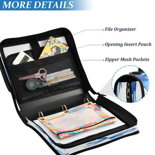 Zhirexin Blue Bow 3 Ring Binder,500 Sheets Capacity Zipper Binder Organizer with Shoulder Strap & Handle
