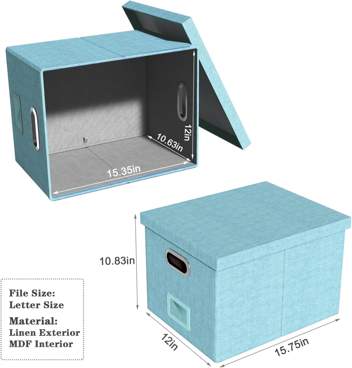 Skiennix File Storage Organizer - Portable Filing Box with Lid for Letter/Legal Folders | Light Blue - 2 Pack
